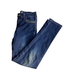 Pink Kiss Girls Distressed Denim Jeans Size 12 Blue Slim Fit Button & Zipper Clo